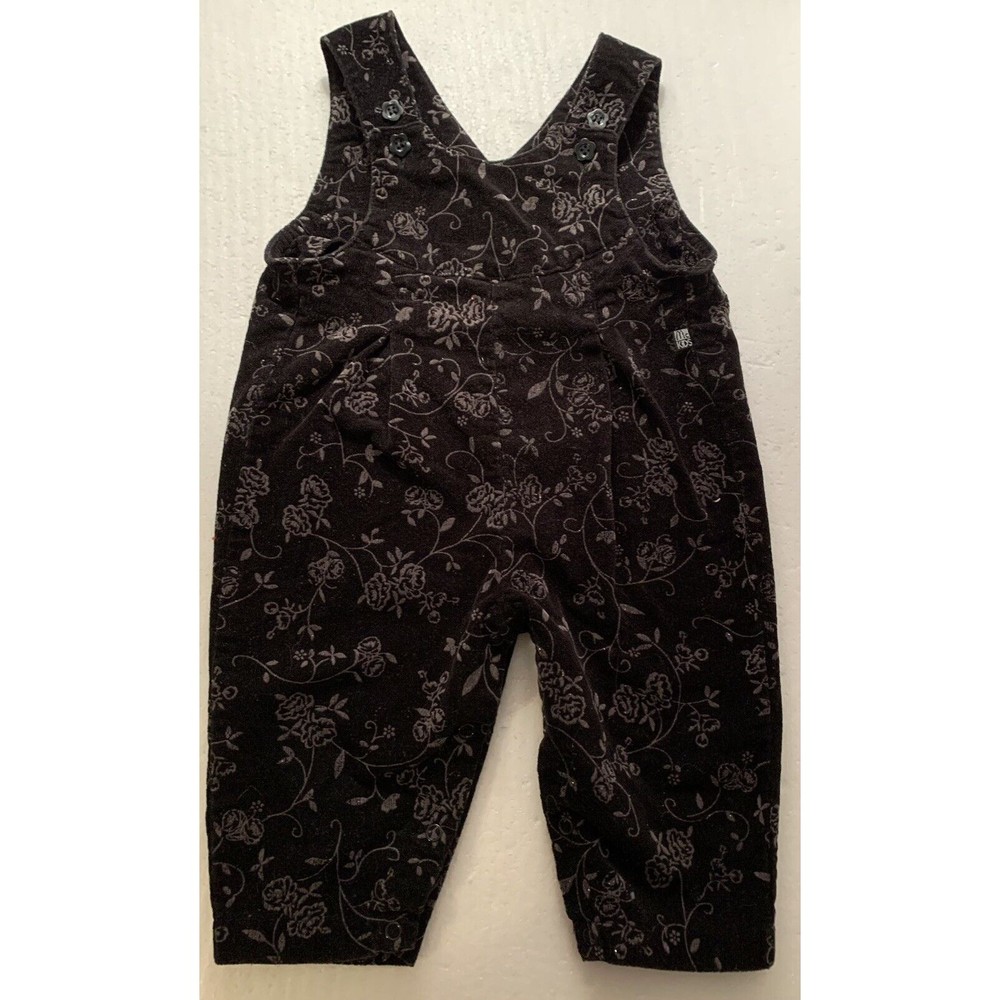 McKids Girls Baby Vintage Black  Floral Overall Corduroy Glitter sz 12 Months